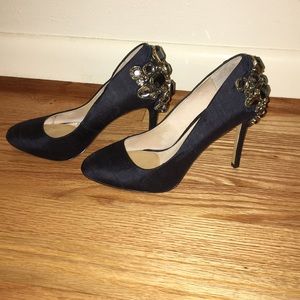 Stunning satin blue pumps with gems